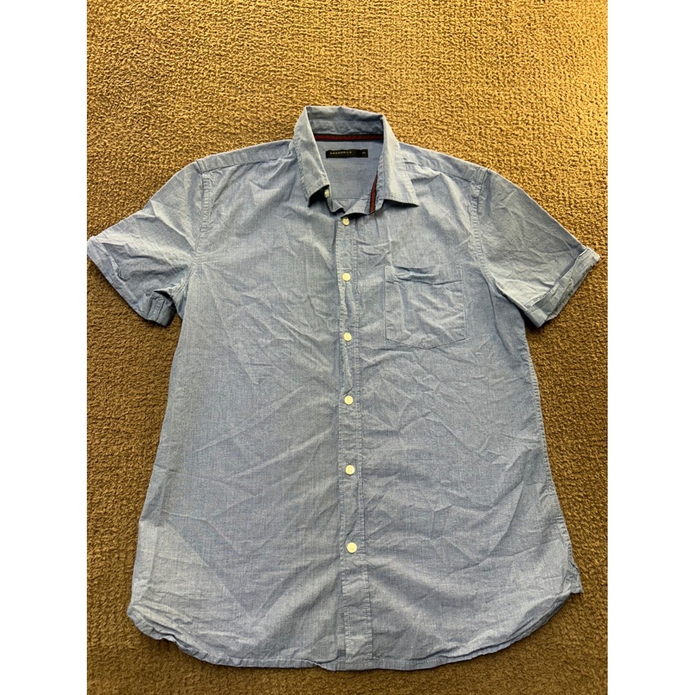 Crocodile Mens Slim Fit Short Sleeve Button Down Shirt Blue Micro Check Medium